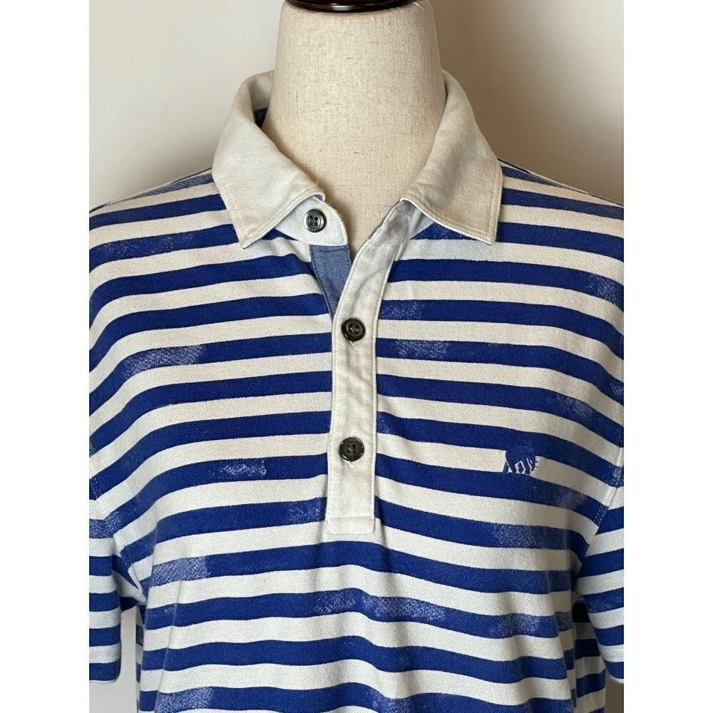 Banana Republic Blue And White‎ Striped Cotton Blend Polo Shirt Size S